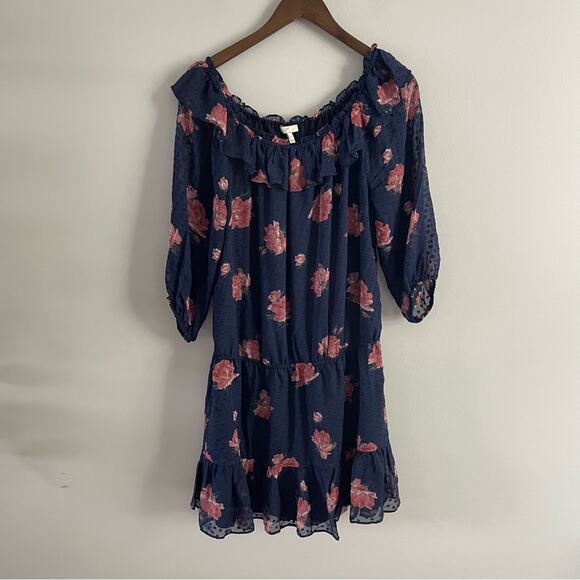 Joie | Women’s Navy Luvenia Floral Off Shoulder Dress Floral Textured Ruffles L - Picture 2 of 8